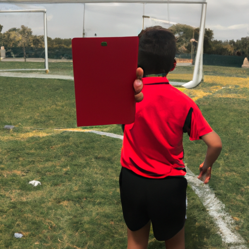 Una foto de un niño sacando tarjeta roja a la violencia en un campo de fútbol 
