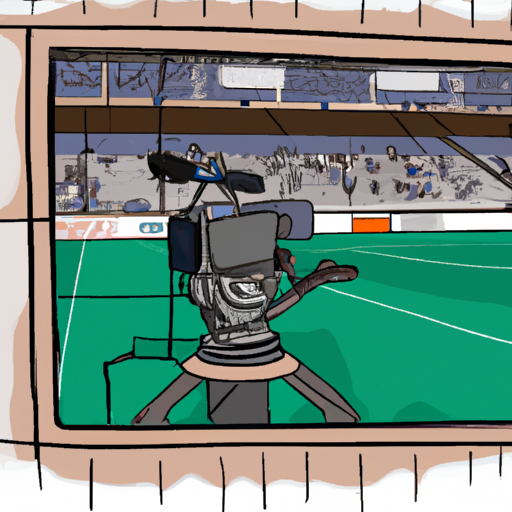 Ilustracion. Videocámara grabando fútbol desde cabina de prensa
