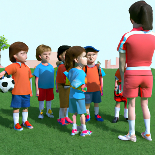 Un render de Niños y niñas atendiendo a la entrenadora de futbol